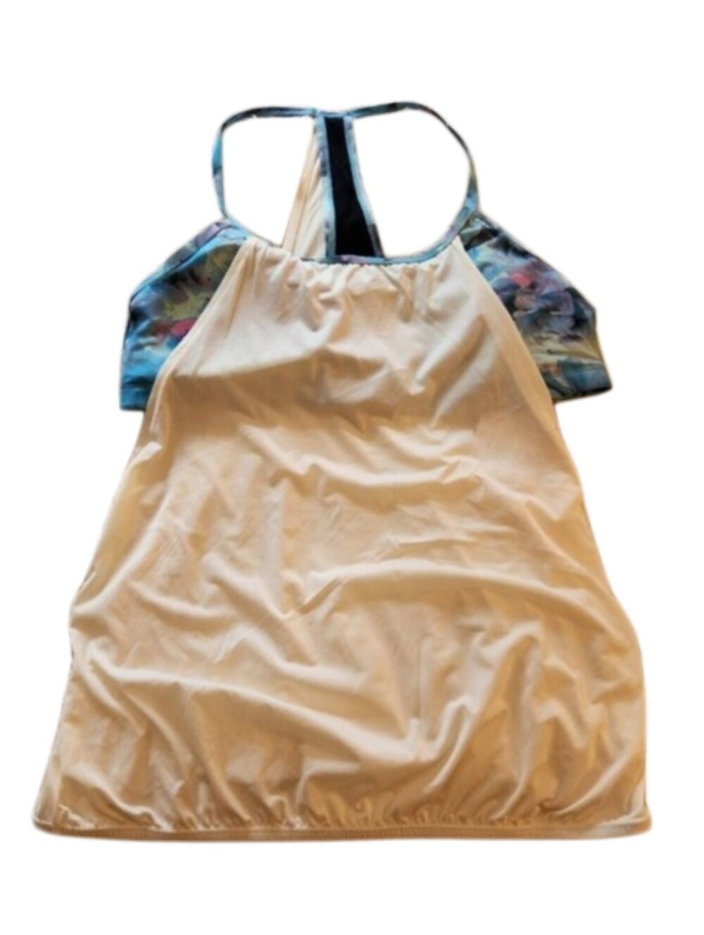 Nike Women's Cream Tank Top with Blue Floral Trim Extra Large